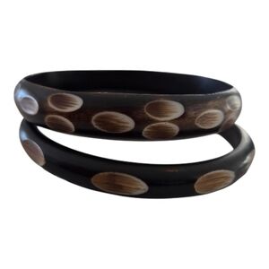 Vintage Brown & Cream Dot Bangle Bracelets Set of 2 Boho Retro (possibly lucite)